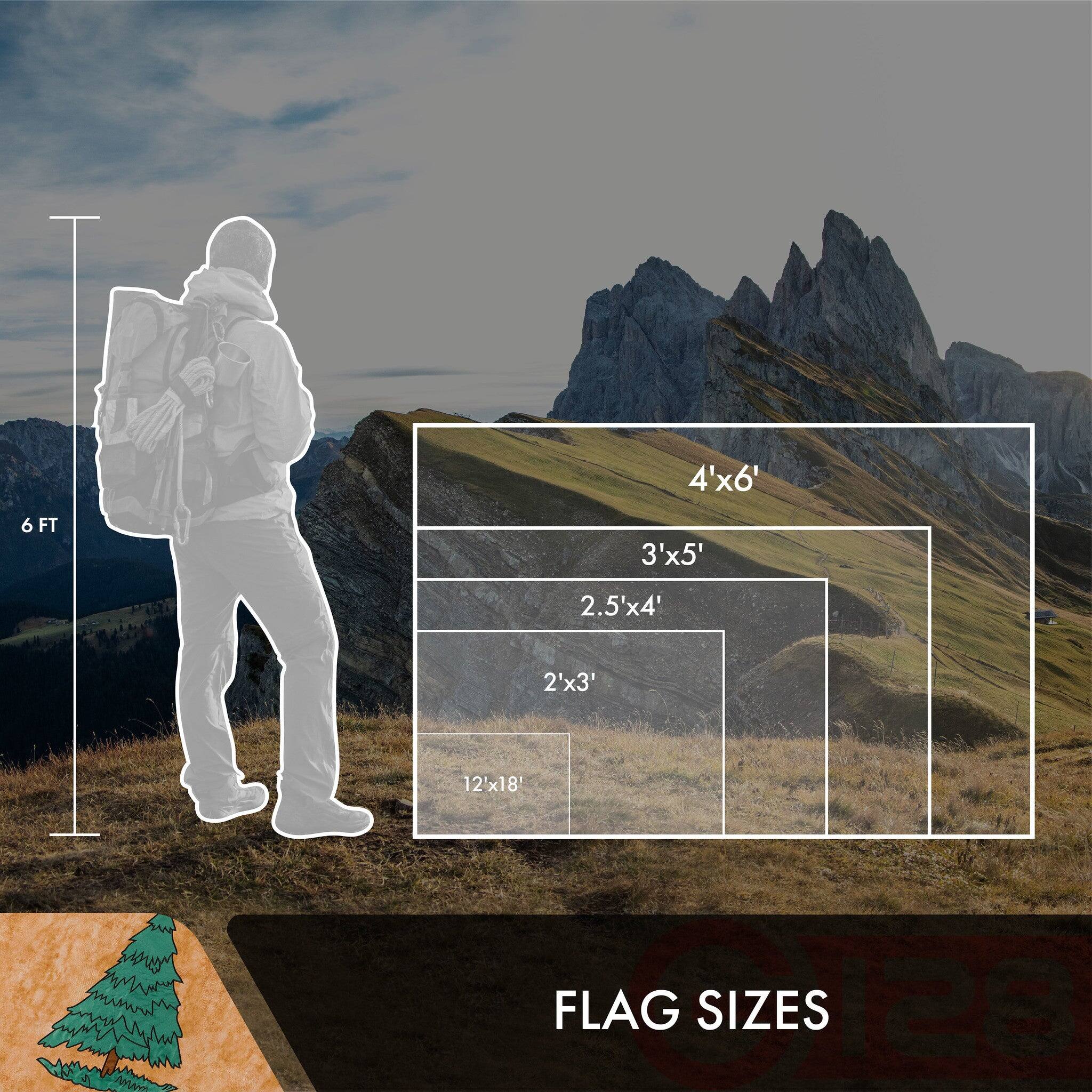 4'x6' 6 FT 3'x5' 2.5'x4' 2'x3' 12'x18' FLAG SIZES