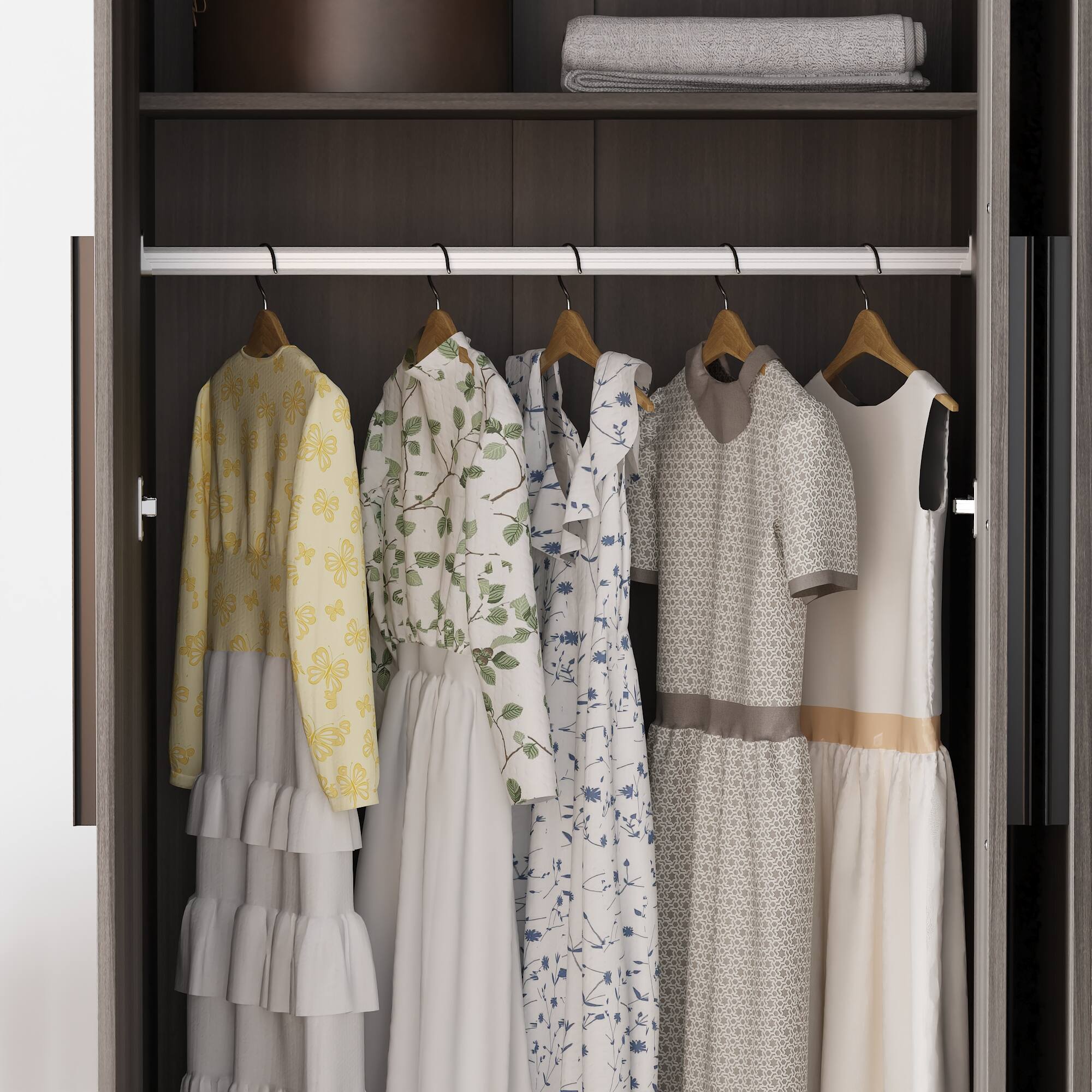 Alt View 5. FUFU & GAGA - Modern Wood Grain Four-Door Wardrobe Closet – Spacious Family Storage with Safety Design - Gray.