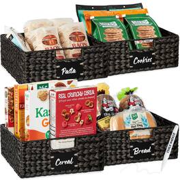 Best Choice Products - Set of 4 13in Woven Water Hyacinth Pantry Baskets w/ Chalkboard Label, Chalk Marker - Black