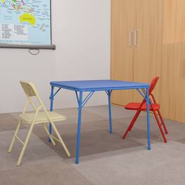 Emma + Oliver - Kids 3 Piece Folding Table and Chair Set - Kids Activity Table Set - Blue