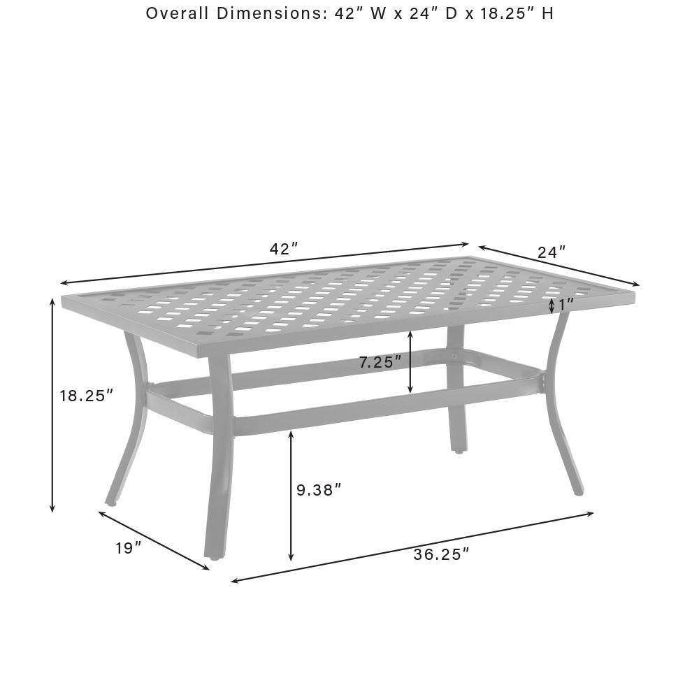 Overall Dimensions: 42" W x 24" D x 18.25" H

42" 24" 1" 7.25" 18.25" 9.38" 19" 36.25"