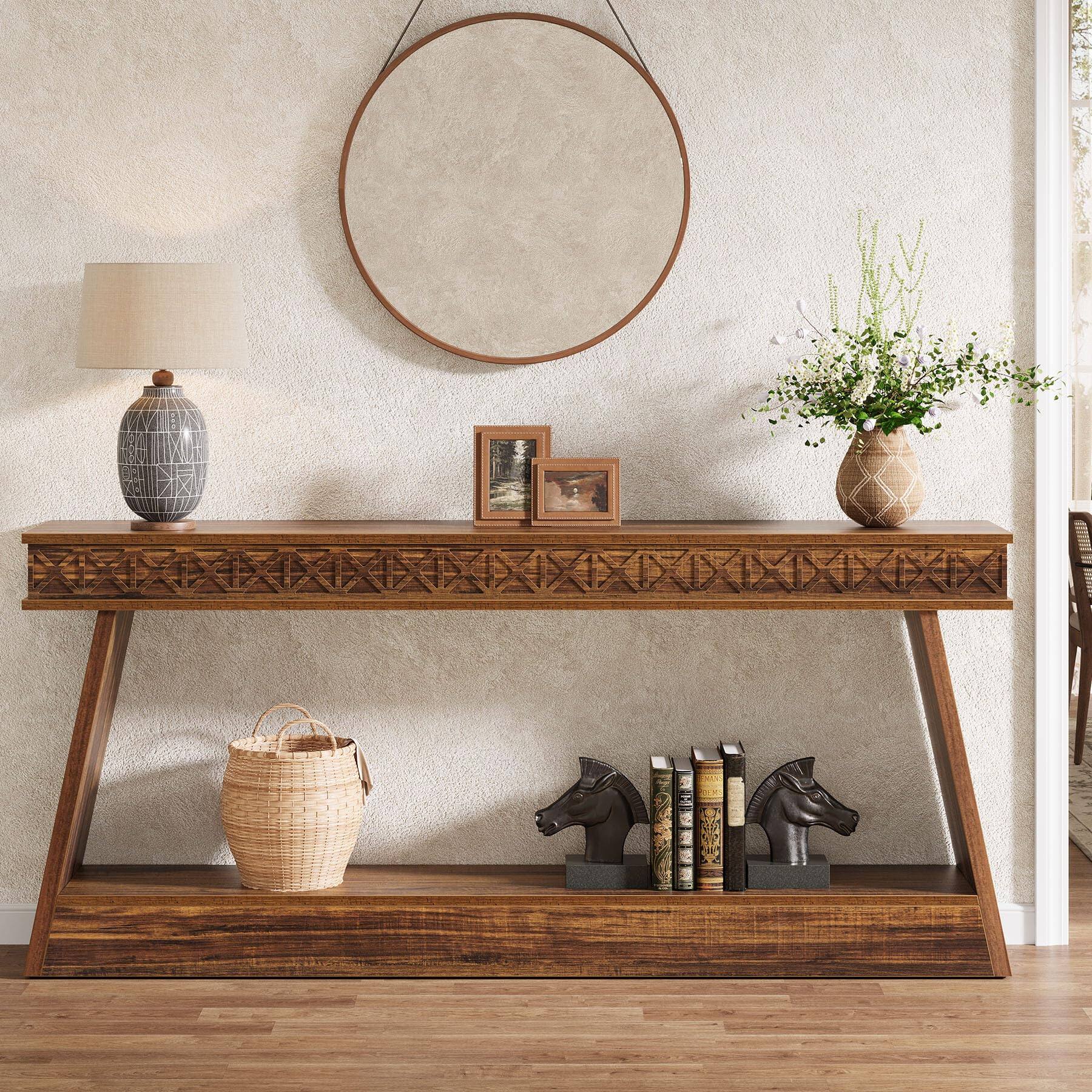 Alt View 3. Tribesigns - 70.9-Inch Farmhouse TV Stand with 2 Open Storage Shelves and Curved Frame for TVs up to 80 Inches - Dark Brown.