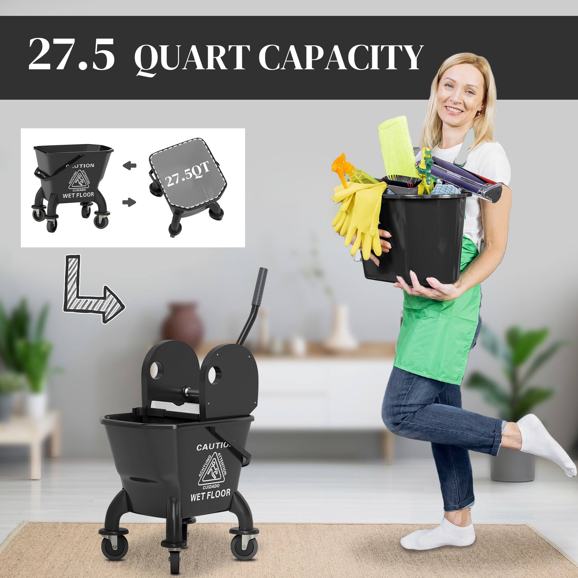 27.5 QUART CAPACITY, WET FLOOR, 27.5QT, CAUTION, WET FLOOR
