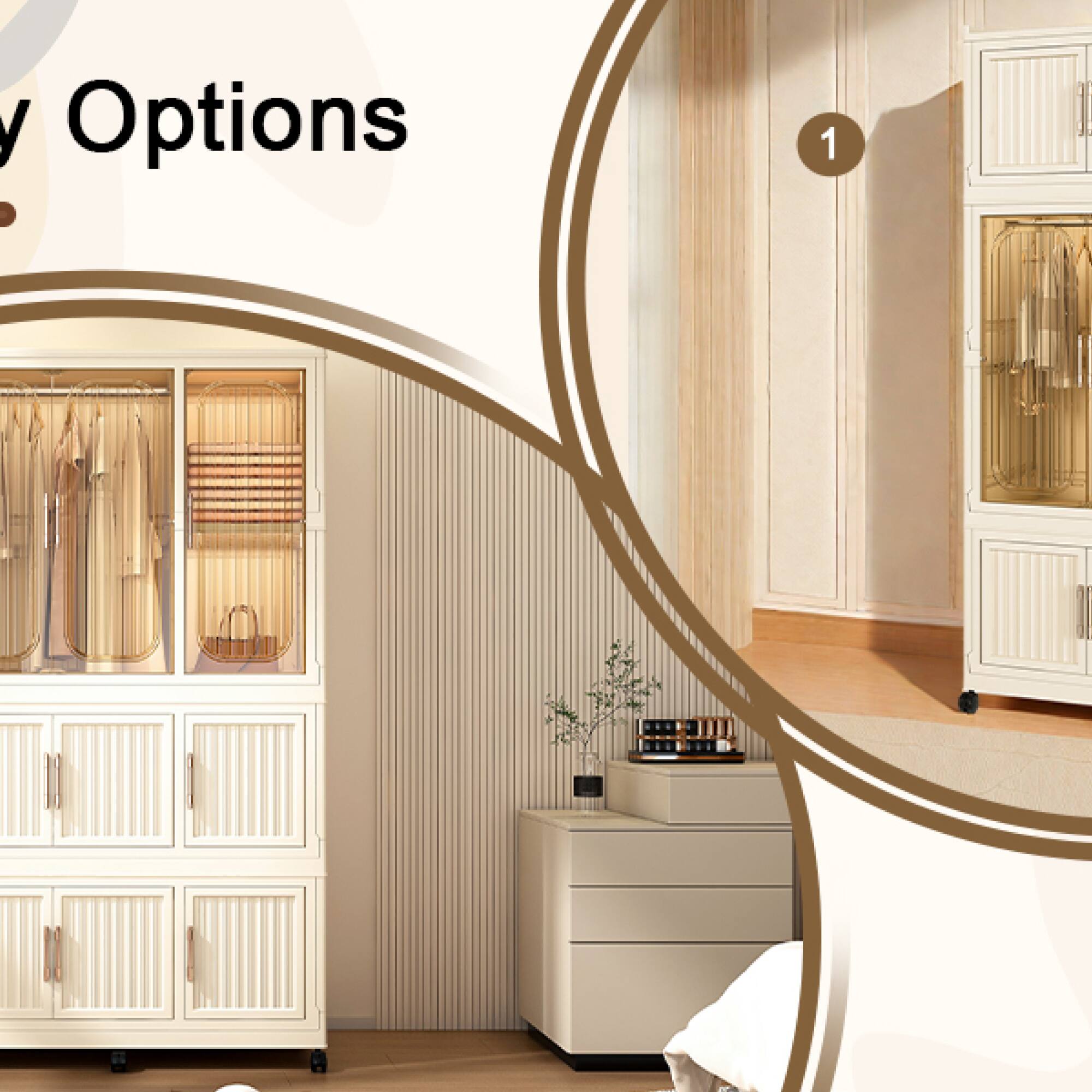 Left. GOODSILO - Portable Wardrobe Closet Storage Organizer with 9 Magnetic Doors, 9 Cubes and Hanging Rod for Clothing Organization - Cream White.