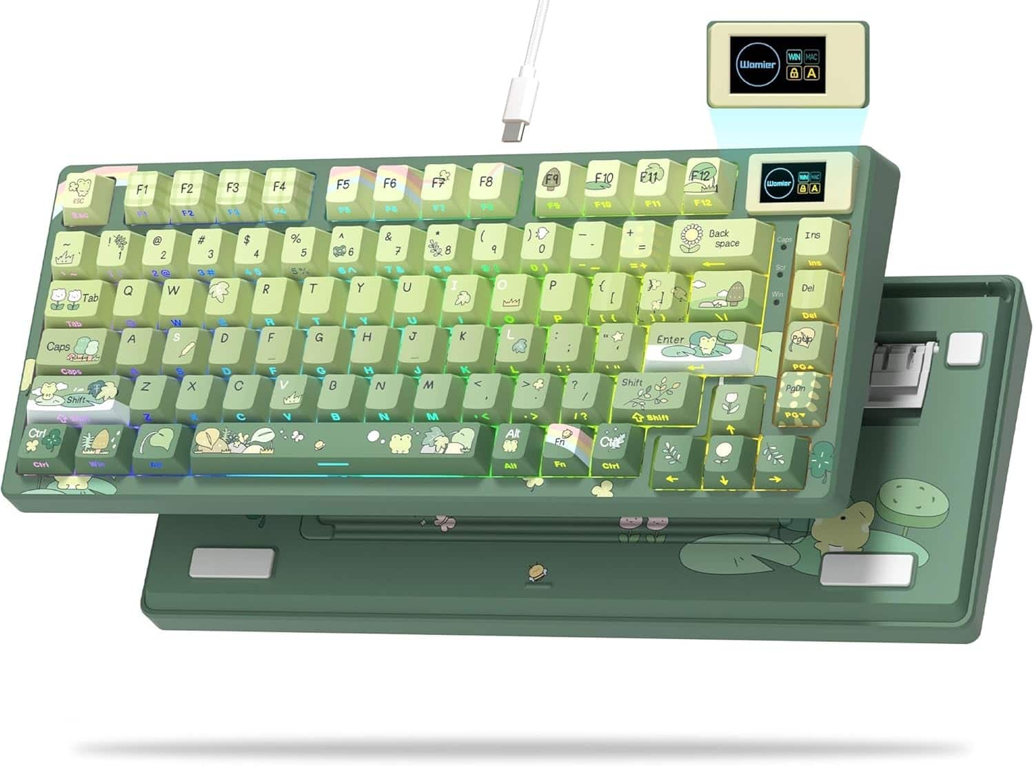Womier - S-K80 75% Wired Keyboard with Color Multimedia Display,Wired Hot Swappable Gasket MountMechanical Gaming Keyboard - Green