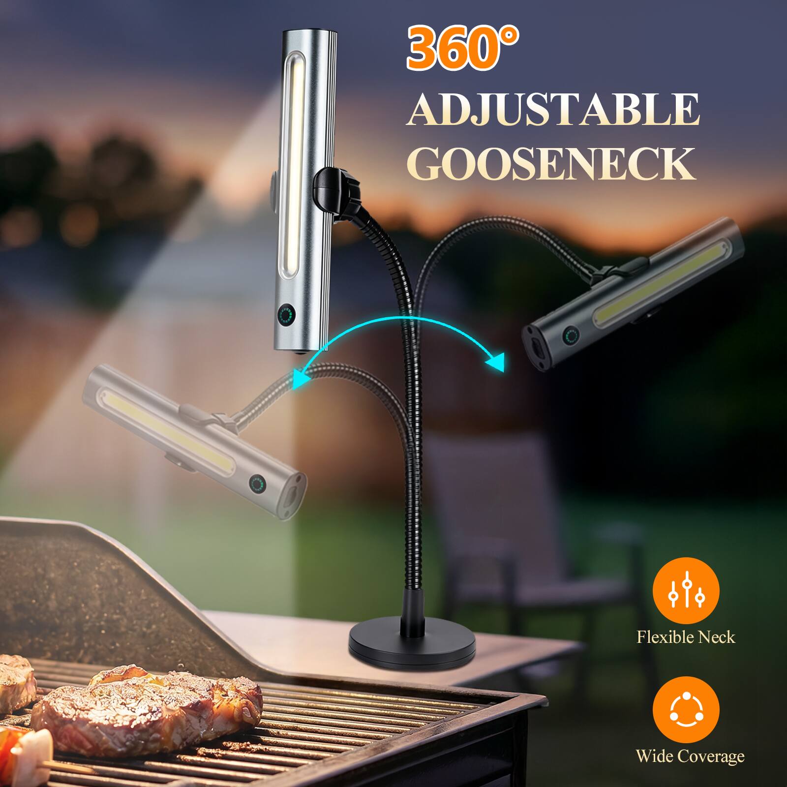 360° Adjustable Gooseneck  
Flexible Neck  
Wide Coverage