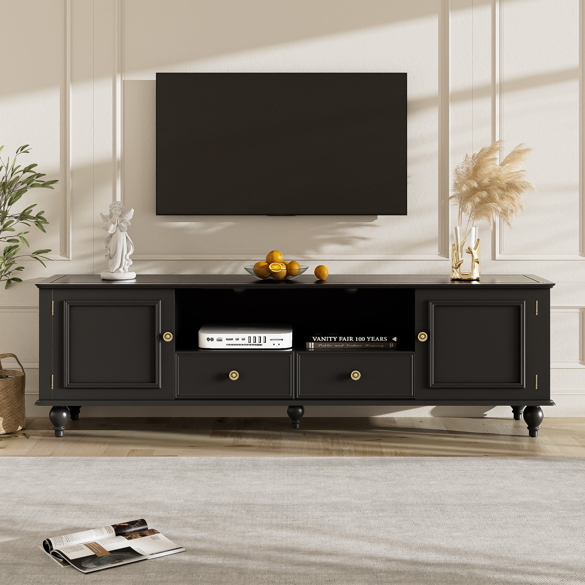 Bestier - 70.9'' Modern TV Stand for TVs up to 80 Inches, Entertainment Center with 2 Drawers and 2 Cabinets for Living room - Black