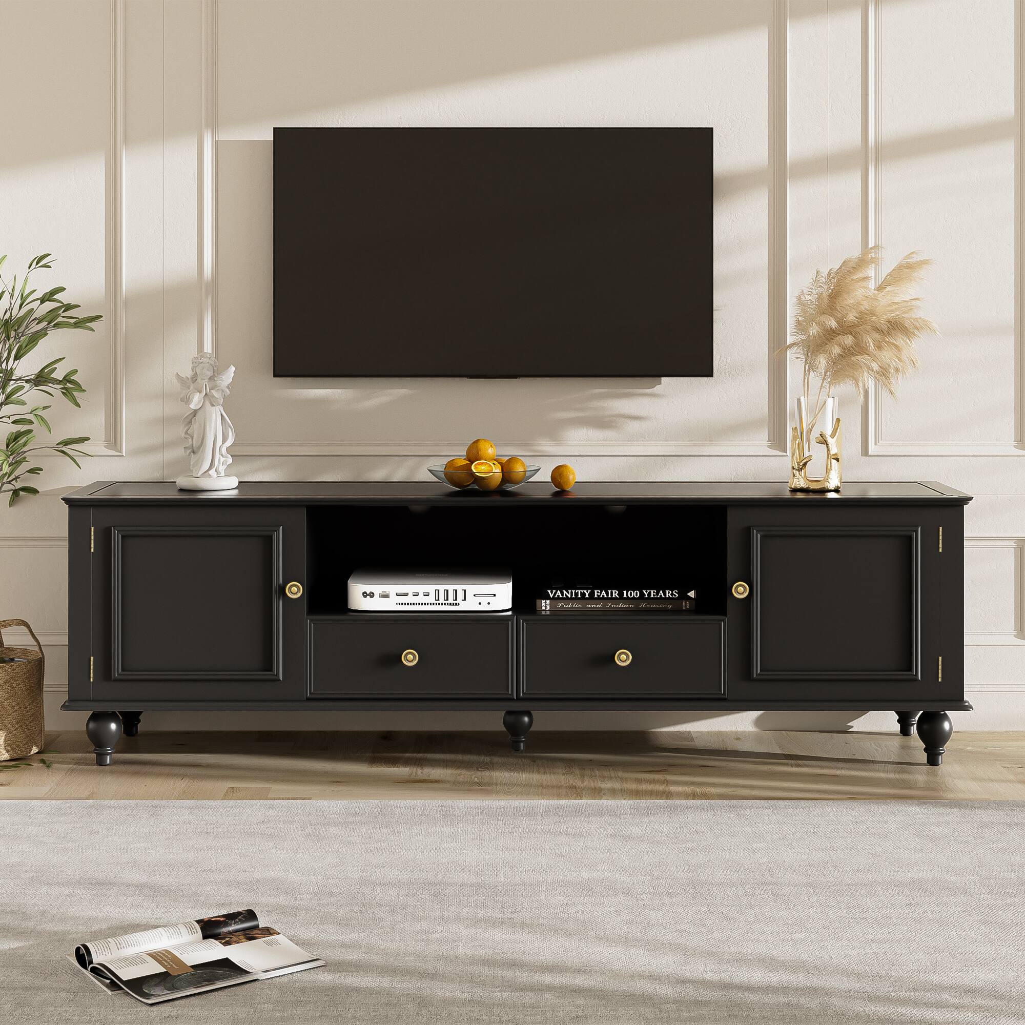 Bestier - 70.9'' Modern TV Stand for TVs up to 80 Inches, Entertainment Center with 2 Drawers and 2 Cabinets for Living room - Black