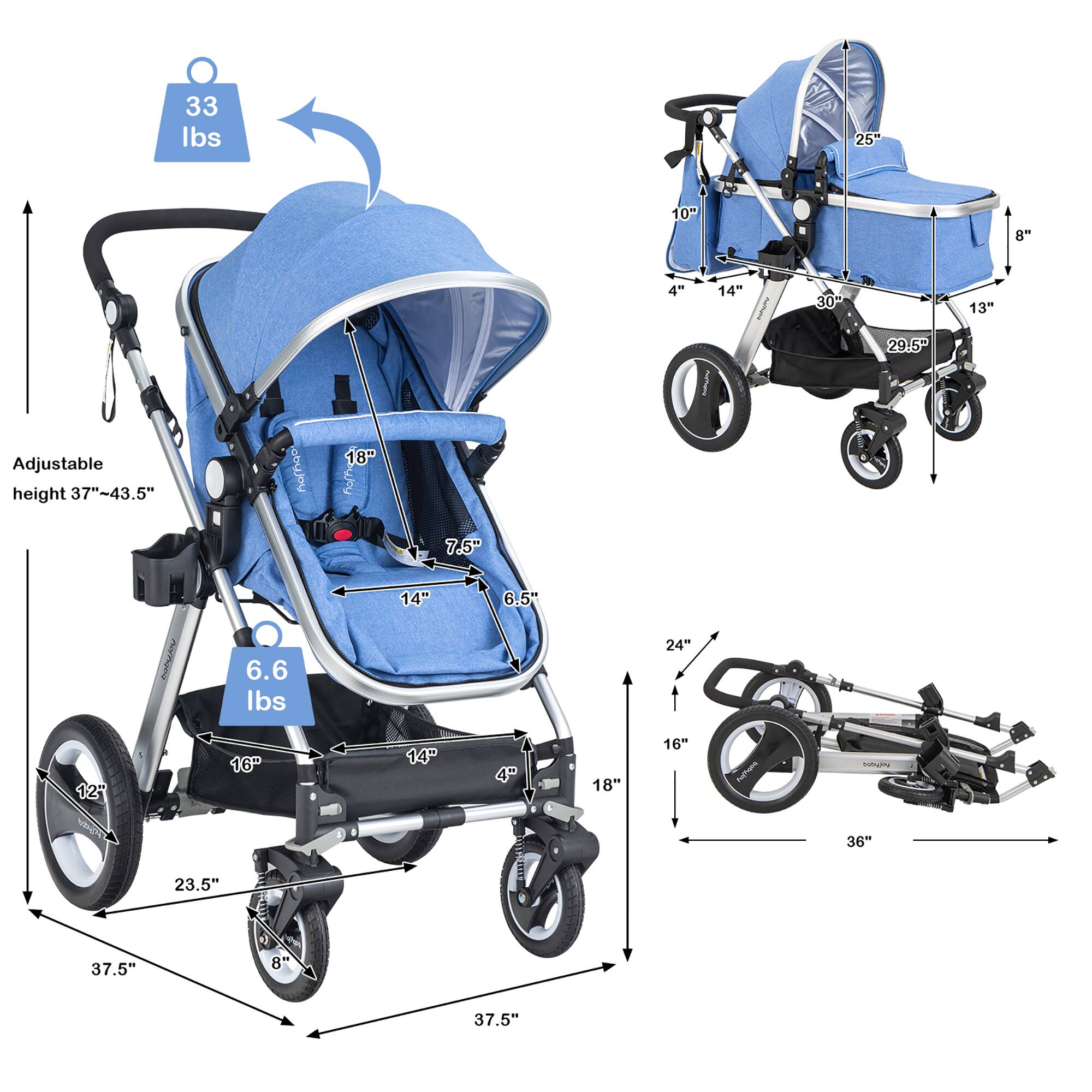 33 lbs  
Adjustable height 37"~43.5"  
6.6 lbs  

25"  
10"  
8"  
14"  
30"  
13"  
29.5"  

18"  
7.5"  
14"  
6.5"  
6.6 lbs  
14"  
4"  
18"  
16"  
23.5"  
37.5"  
8"  
37.5"  

24"  
16"  
36"