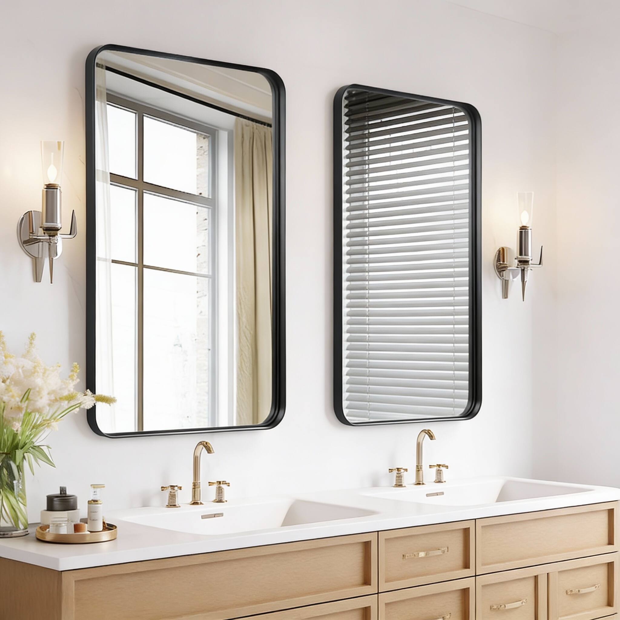 Alt View 1. OMOMMD - Bathroom Mirror Over Sink Framed Matte Vanity Wall Mounted Decor For Living Room Restroom Entryway Hangs Ve - Silver 24"L x 36"W.