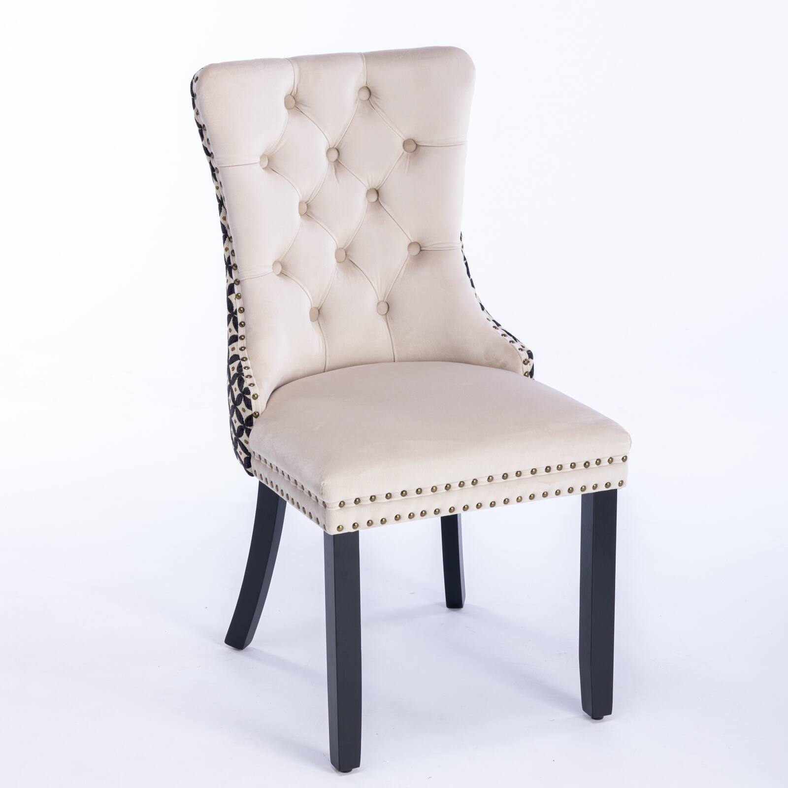 Back. Tiramisubest - High-end Tufted Wood Contemporary Velvet Upholstered Dining Chair with Wood Legs Nailhead,SET OF 2,Beige and Patterned - Beige.