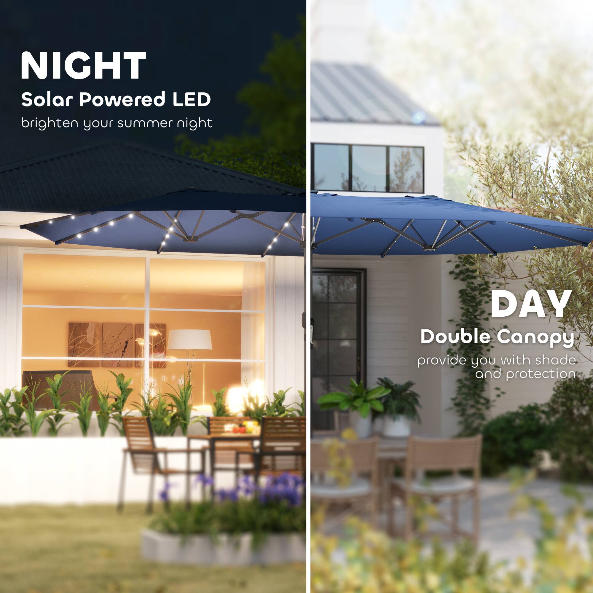 NIGHT Solar Powered LED brighten your summer night
DAY Double Canopy provide you with shade and protection