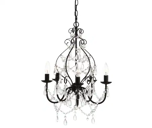 Front. Jonathan Y - Maura 5-Light 17" Crystal/Metal LED Chandelier, Black - Black/ Clear.