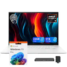 ASUS - Zenbook S16 16" 3K TouchScreen Laptop,Ryzen AI 9 365,24GB RAM,4TB SSD+1TB Dock Set,Backlit Keyboard,Win 11Pro - White