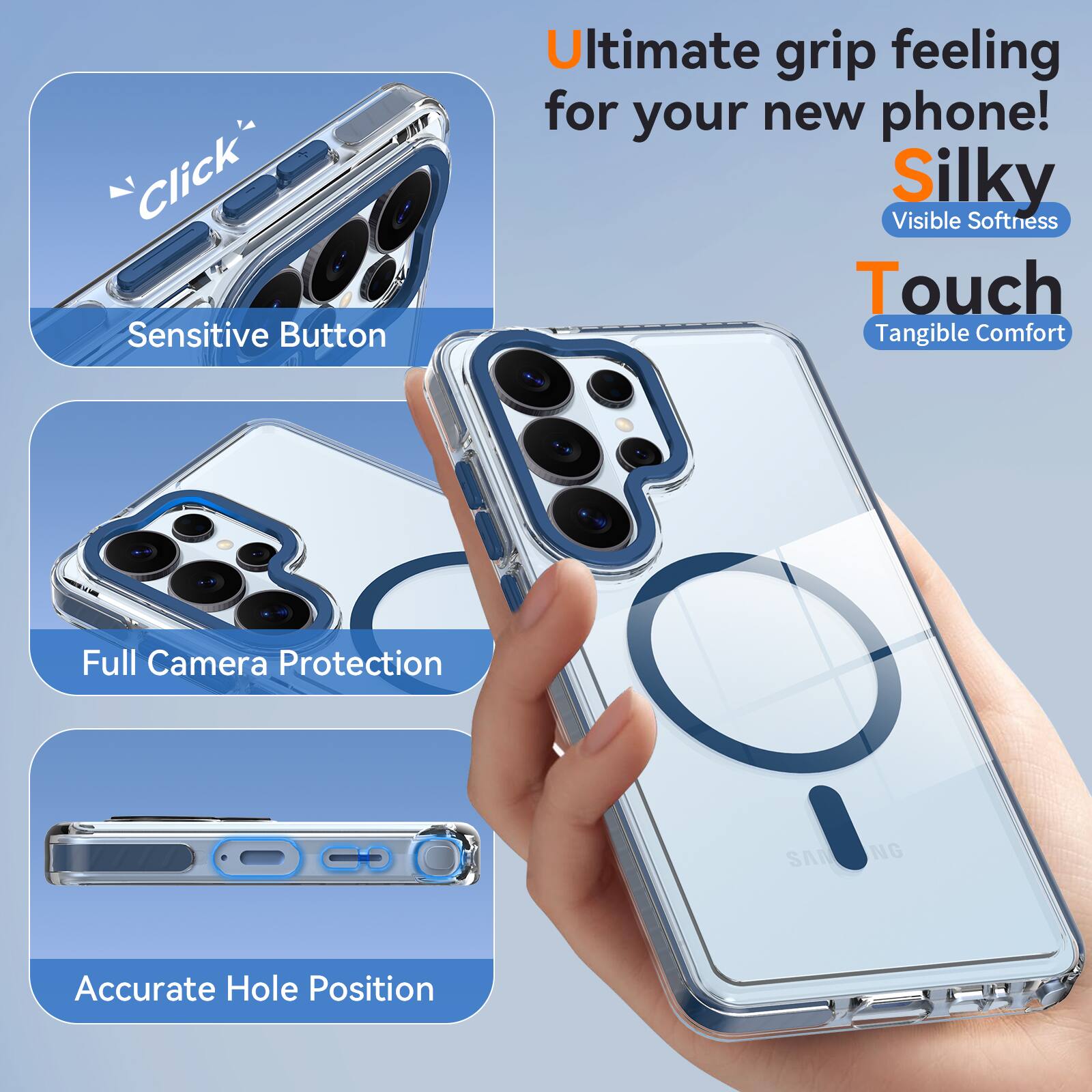 Click Sensitive Button

Ultimate grip feeling for your new phone! Silky Visible Softness Touch Tangible Comfort

Full Camera Protection

Accurate Hole Position