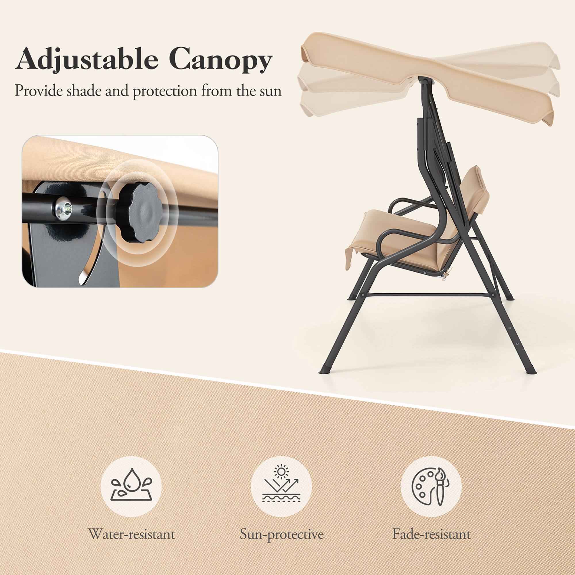 Adjustable Canopy  
Provide shade and protection from the sun  

Water-resistant  
Sun-protective  
Fade-resistant