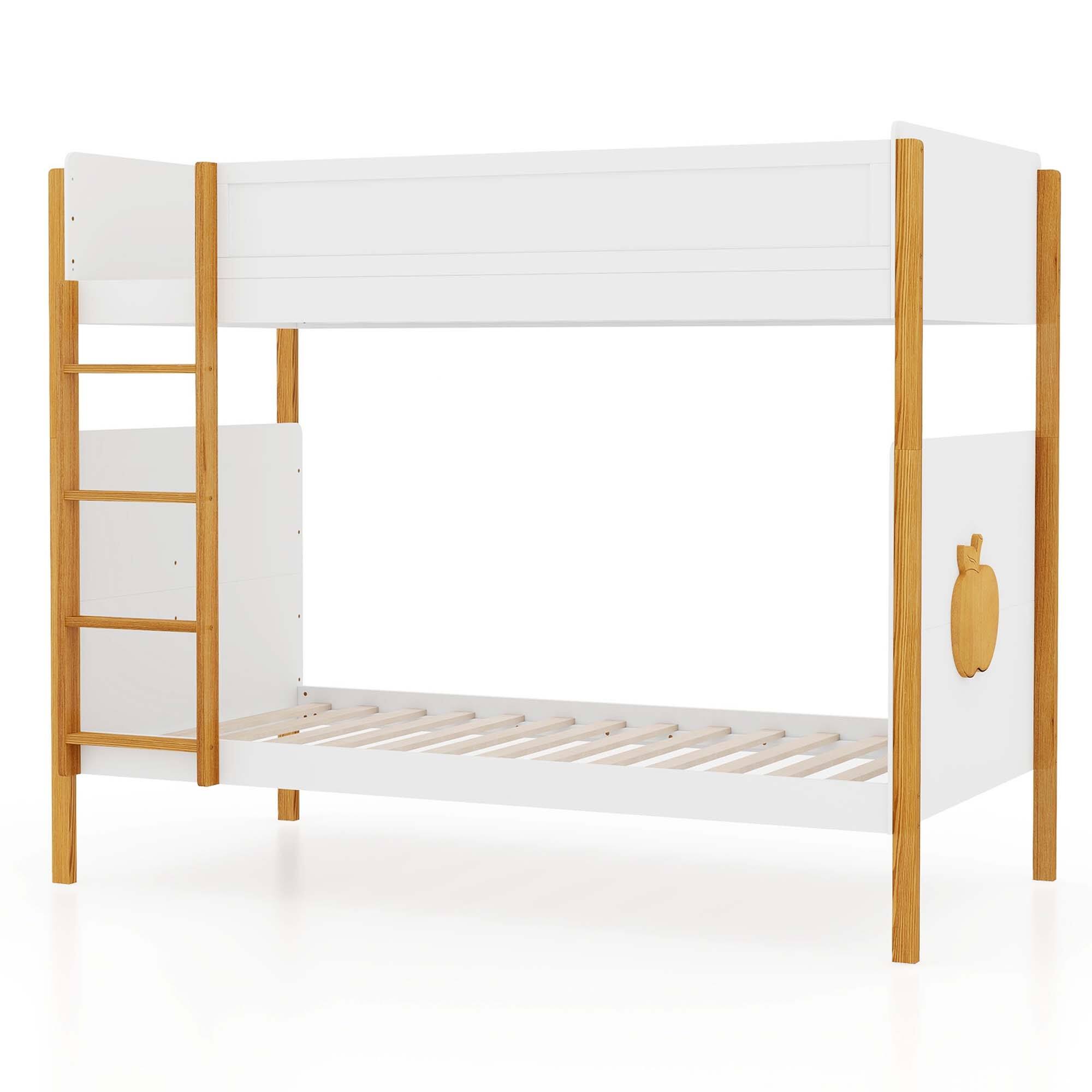 Alt View 7. Costway - 2-in-1 Twin Over Bunk Bed Frame with Integrated Ladder & Safety Guardrails - White & Natural.