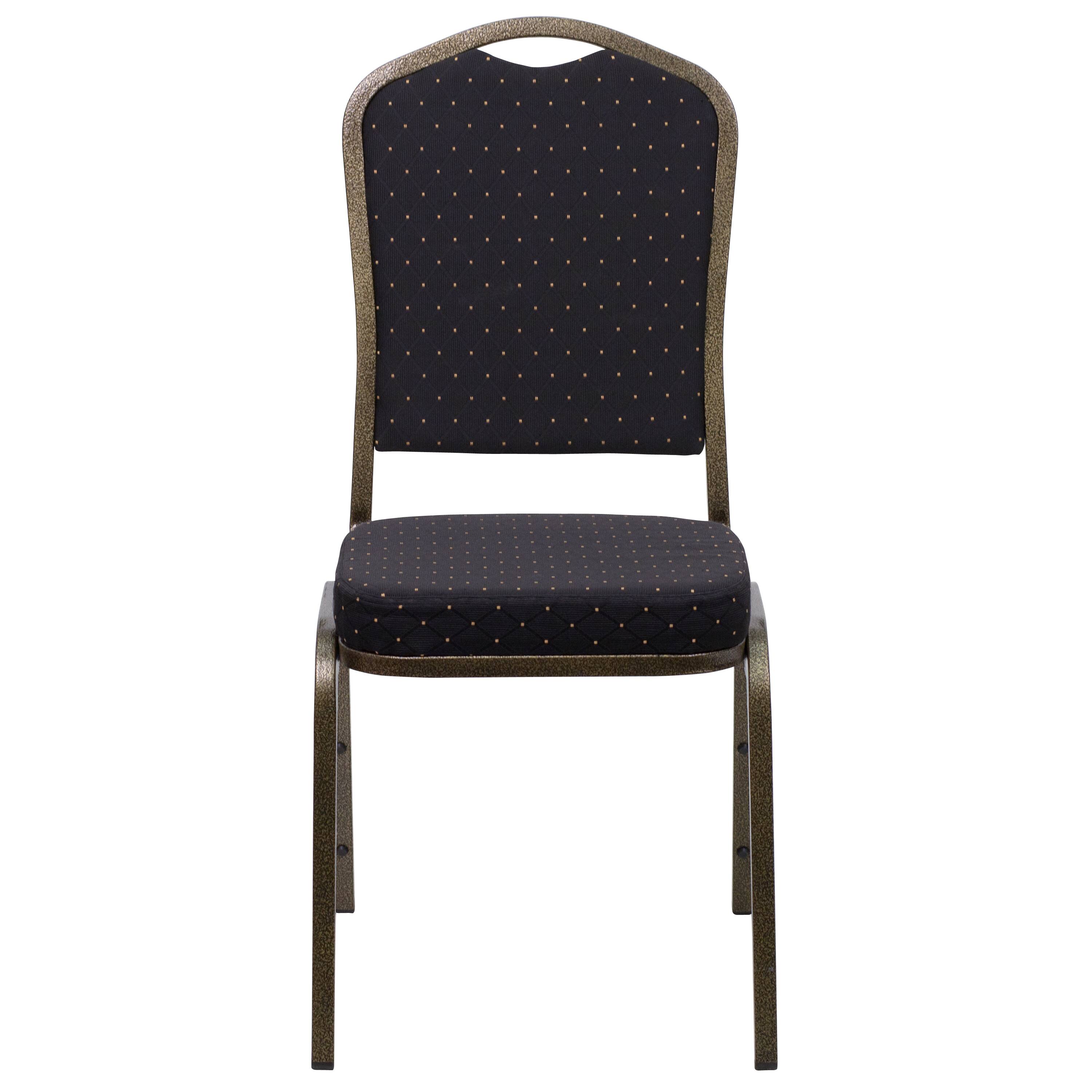 Alt View 7. Emma + Oliver - Crown Back Stacking Banquet Dining Chair - Black Patterned Fabric/Gold Vein Frame.