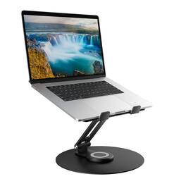 HongFei - Swivel Laptop Stand for Desk, Adjustable Height Aluminum Computer Stand with 360 Rotating Base, Foldable - Black