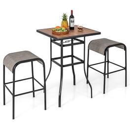 Gymax - 3-Piece Patio Dining Set w/ Umbrella Hole Metal Frame & Breathable Fabric Seat - coffee, black, natural