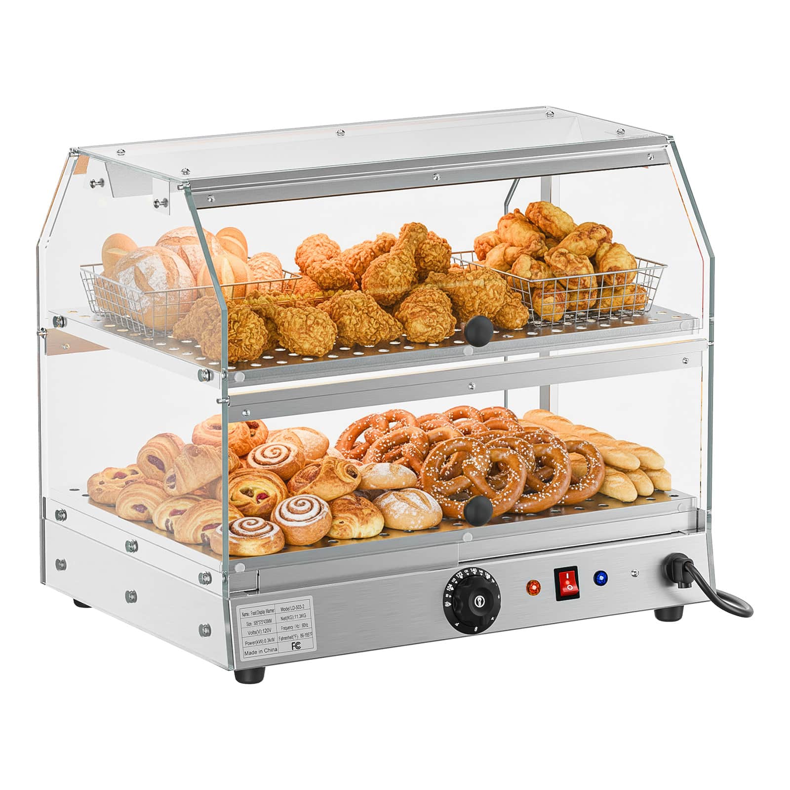 Winado - 2-Tiers Electric 300W Food Warmer Display Case Commercial Food Pizza Showcase - Silver