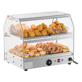 Winado - 2-Tiers Food Warmer Pizza Warmer Countertop, Food Warmer Display Pretzel Warmer with LED Lighting Front and Rear Doors - Silver