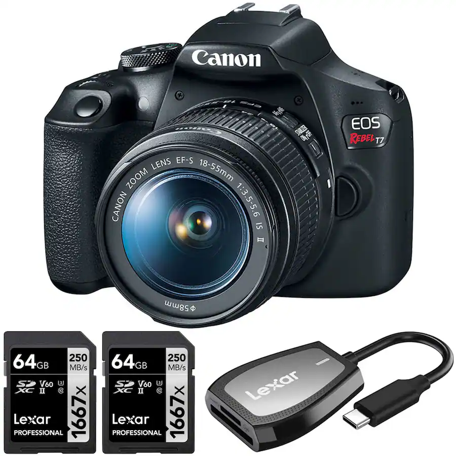 Canon EOS Rebel T7 DSLR Camera 18 55mm Lens 2x 64GB
