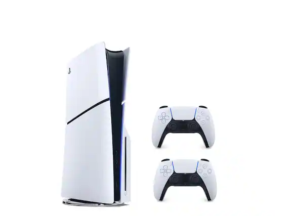 Front. Sony - Sony PlayStation 5 Console Slim Disc W/Dualsense White - White.