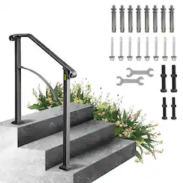 VEVOR - Handrails for Outdoor Steps, Fit 2 or 3 Steps Outdoor Stair Railing, Arch 2 Wrought Iron Handrail - Black