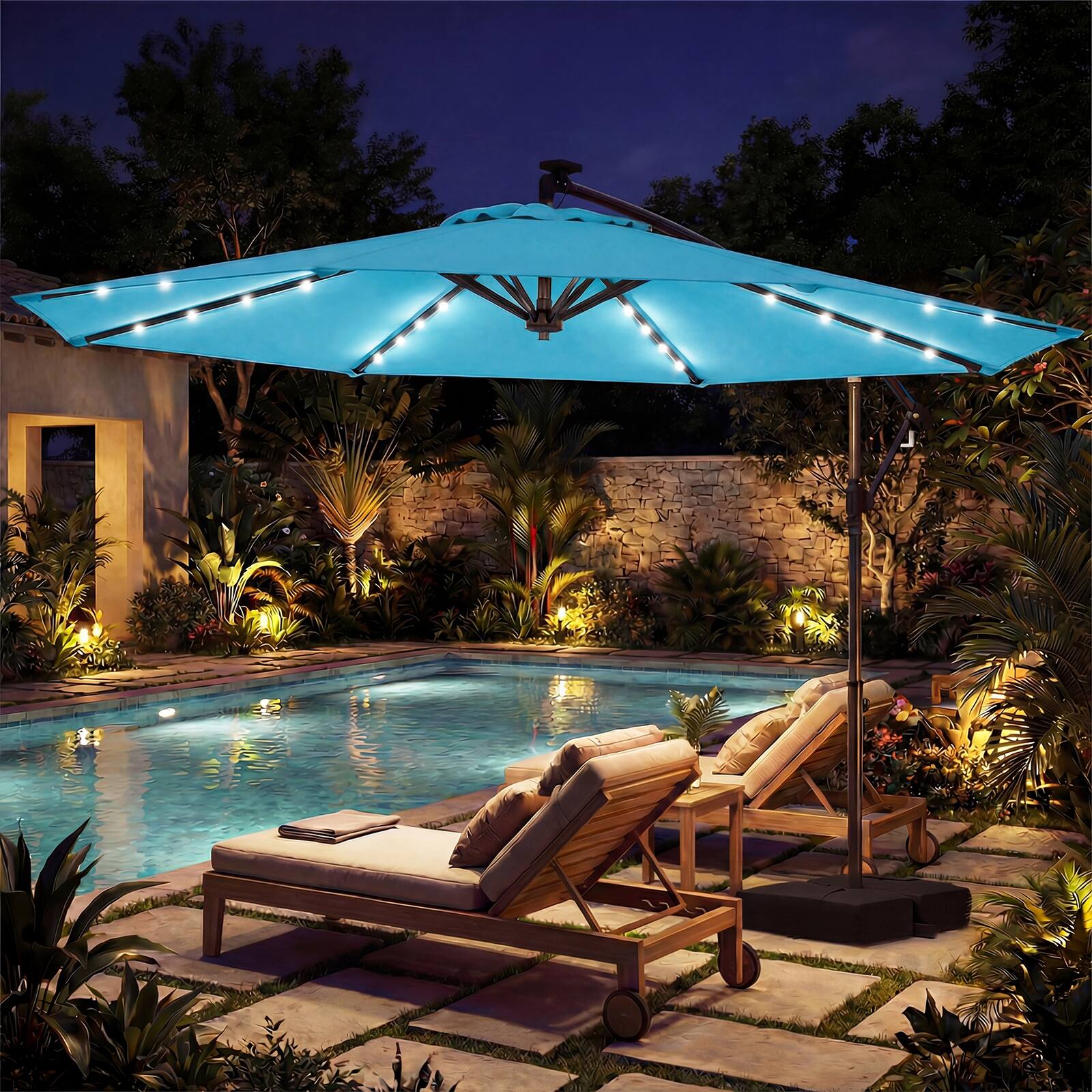 Alt View 4. Costway - Costway 10 FT Solar Offset Hanging Umbrella Patio Cantilever Umbrella with 32 LED Lights - Turquoise.