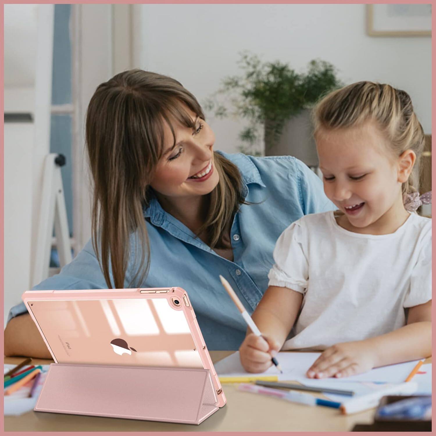 Alt View 5. Fintie - Clear Case for iPad 6th /5th Generation 9.7-inch, iPad Air 2 / Air 1 Hybrid Slim Shockproof Cover Transparent Back Shell - Rose Gold.