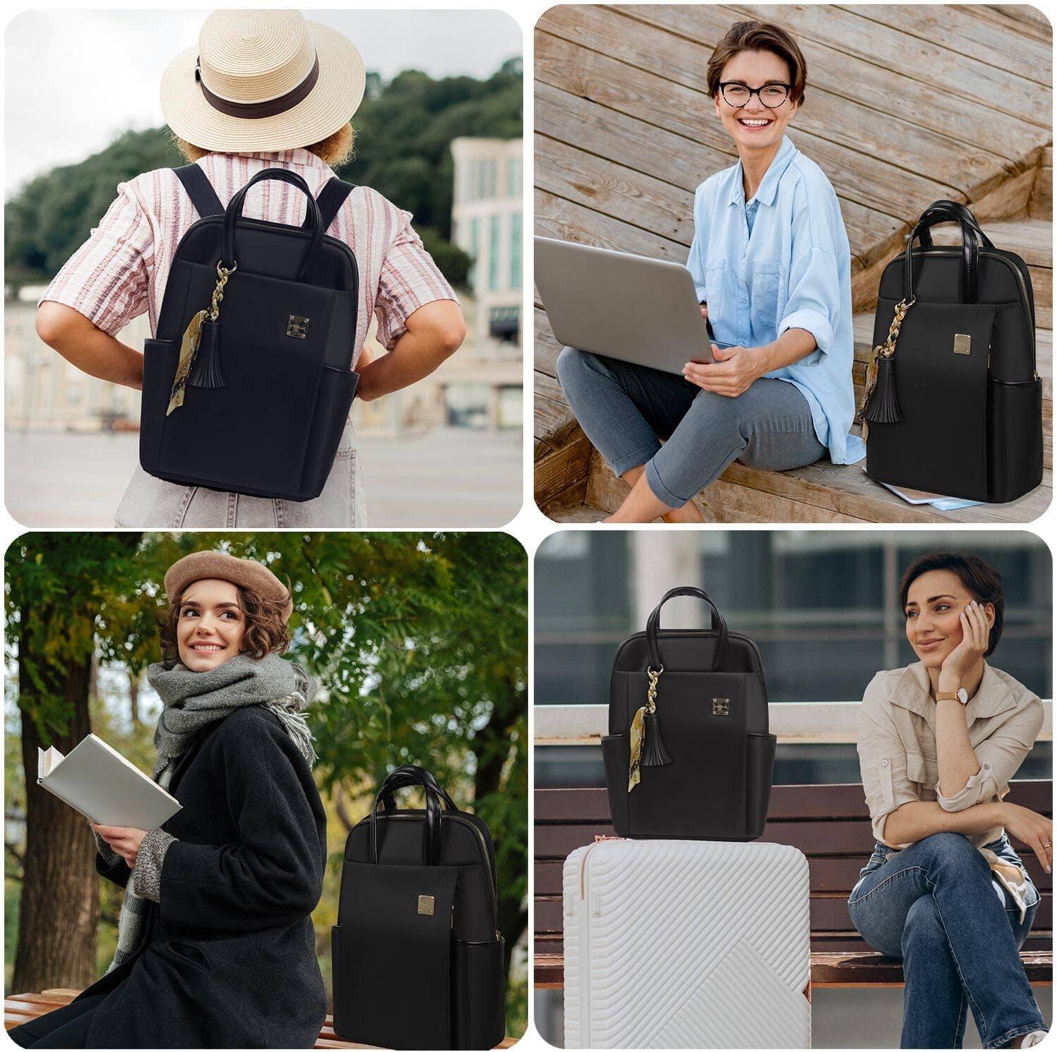 Alt View 6. Live At Space - Laptop Backpack Women 15.6-inch Computer Purse Travel Lightweight Satchel Daypack 16-inch Water-resistant Business... - Khaki239.