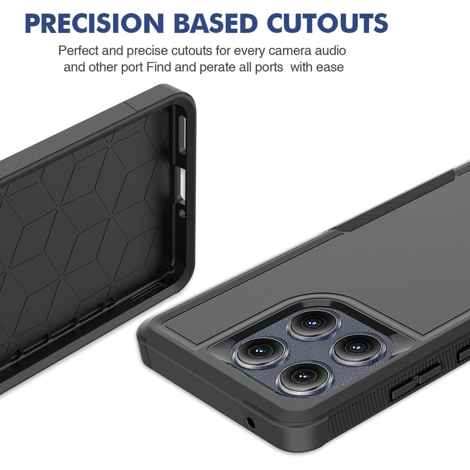 PRECISION BASED CUTOUTS  
Perfect and precise cutouts for every camera, audio, and other port. Find and operate all ports with ease.