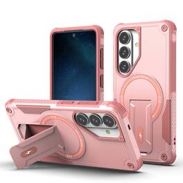 Dteck - Magnetic Rugged Case for Samsung Galaxy S26 with Built-in Kickstand, Shockproof Hybrid Protective Cover - Pink