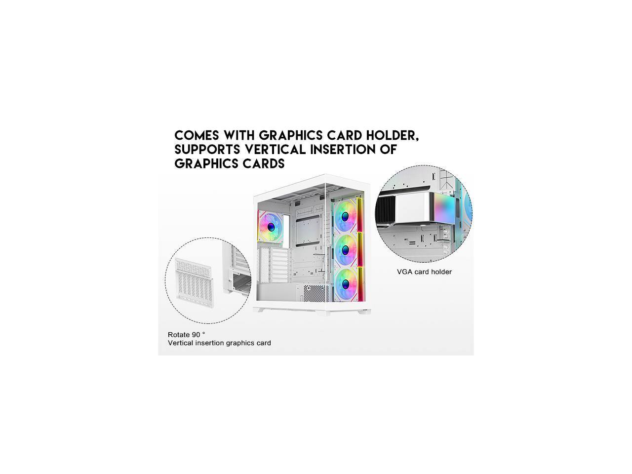 COMES WITH GRAPHICS CARD HOLDER, SUPPORTS VERTICAL INSERTION OF GRAPHICS CARDS

Rotate 90°
Vertical insertion graphics card

VGA card holder