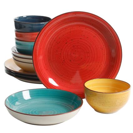 Front. Gibson - Gibson Color Speckle 12 Piece Mix and Match Double Bowl Dinnerware Set in 4 Assorted Colors - Assorted.