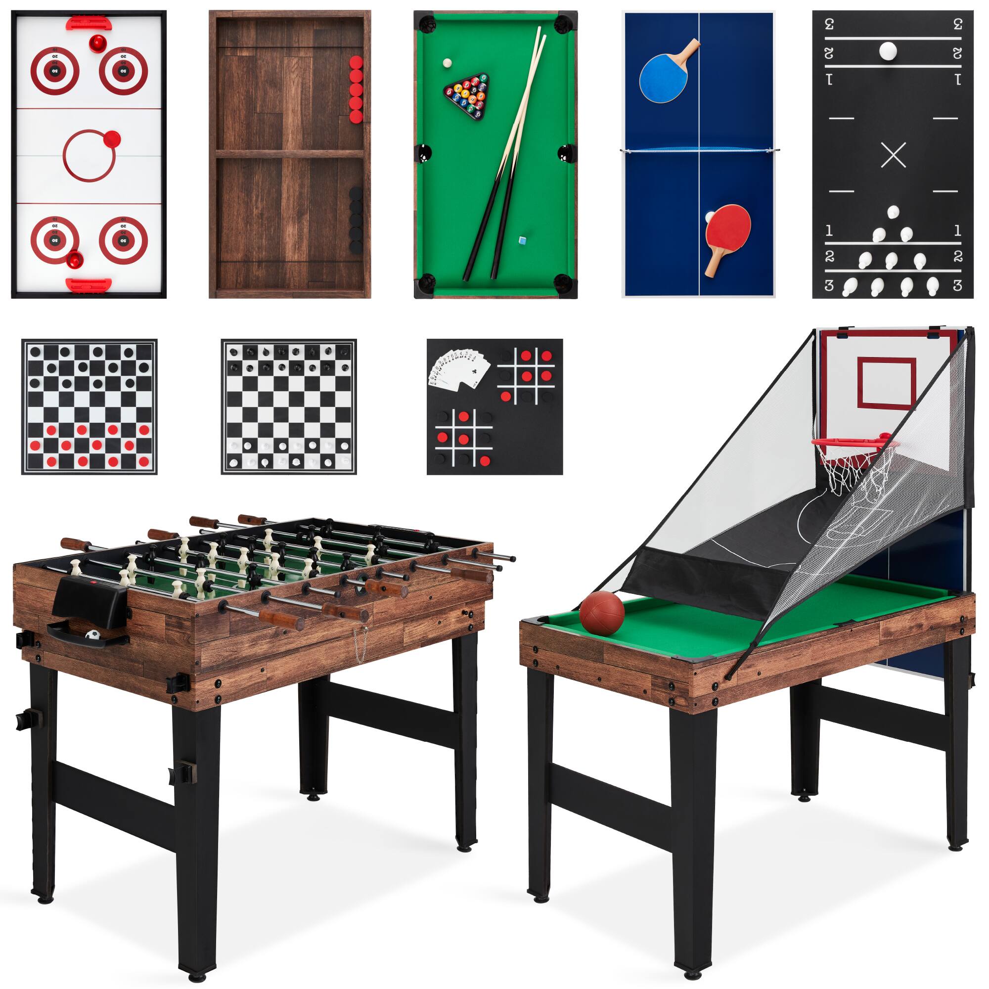 Front. Best Choice Products - Best Choice Products 13-in-1 Combo Game Table Set w/ Ping Pong, Foosball, Basketball, Hockey, Archery - Walnut - Walnut.