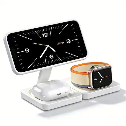 Front. SKRAN - 3-in-1 Portable Wireless Charger for Apple Devices - Folding Wireless Charging Base, Charger for Headphones and Watch - White.