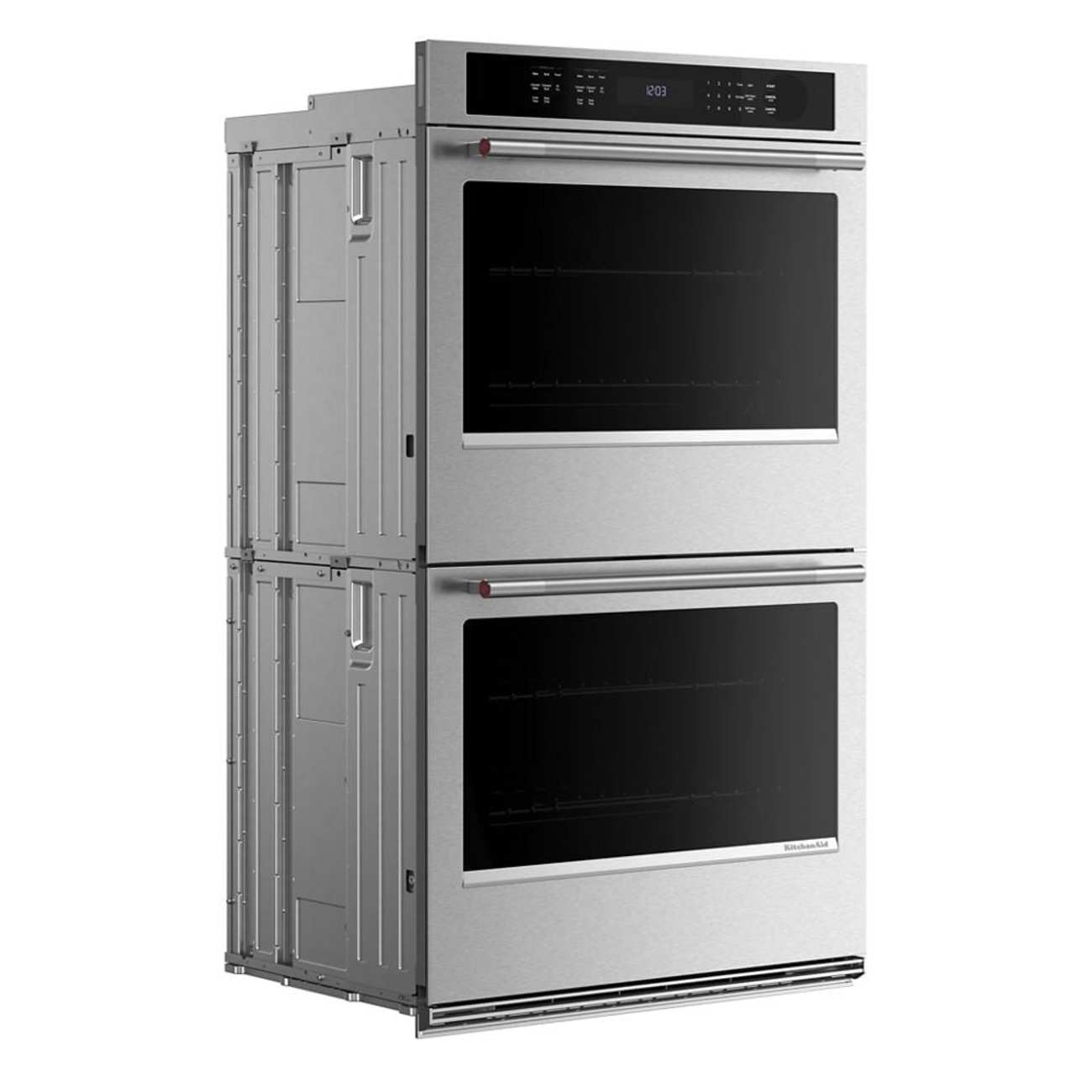 Angle. KitchenAid - 30" Convection Built-In Electric Double Wall Oven with No Preheat Air Fry Mode - PrintShield Stainless.
