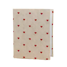 Front. Kitcheniva - Small Linen Cover Photo Album for 100 Photos, 4x6 Photo Album, Red Hearts.