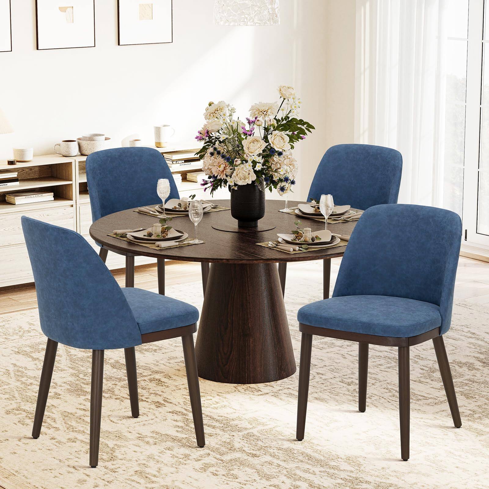 Blue Set of 4 Upholstered Dining Chairs