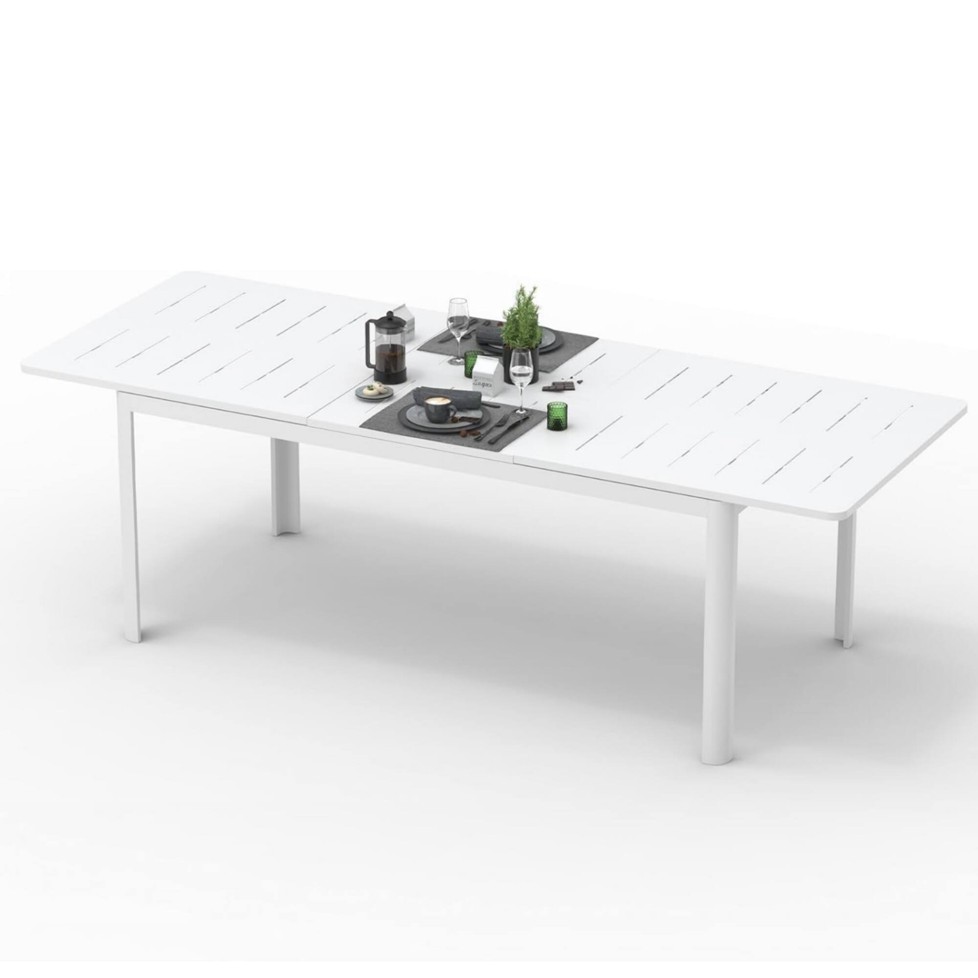 Front. Mondawe - Patio Aluminum Dining Expandable Table - Ivory White.