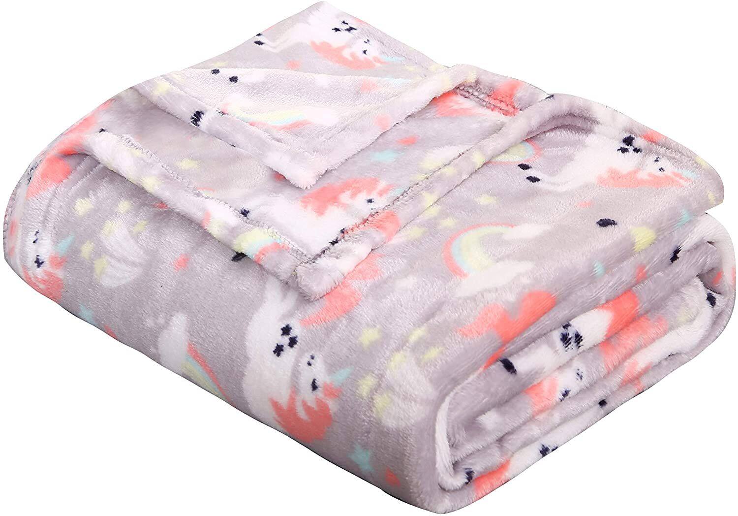 Left. Noble House - Extra Plush and Comfy Microplush Throw Blanket (50" x 60") Rainbow Unicorn - Rainbow Unicorn.