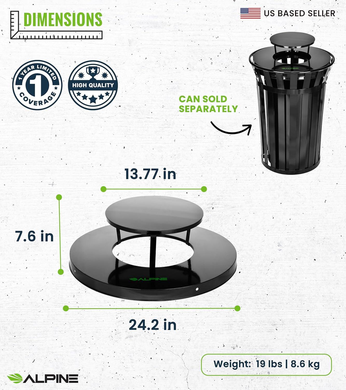 DIMENSIONS, US BASED SELLER, YEAR LIMITED 1 COVERAGE, HIGH QUALITY, CAN SOLD SEPARATELY, 13.77.in, 7.6 in, ALPINE, 24.2 in, Weight: 19 lbs | 8.6 kg
