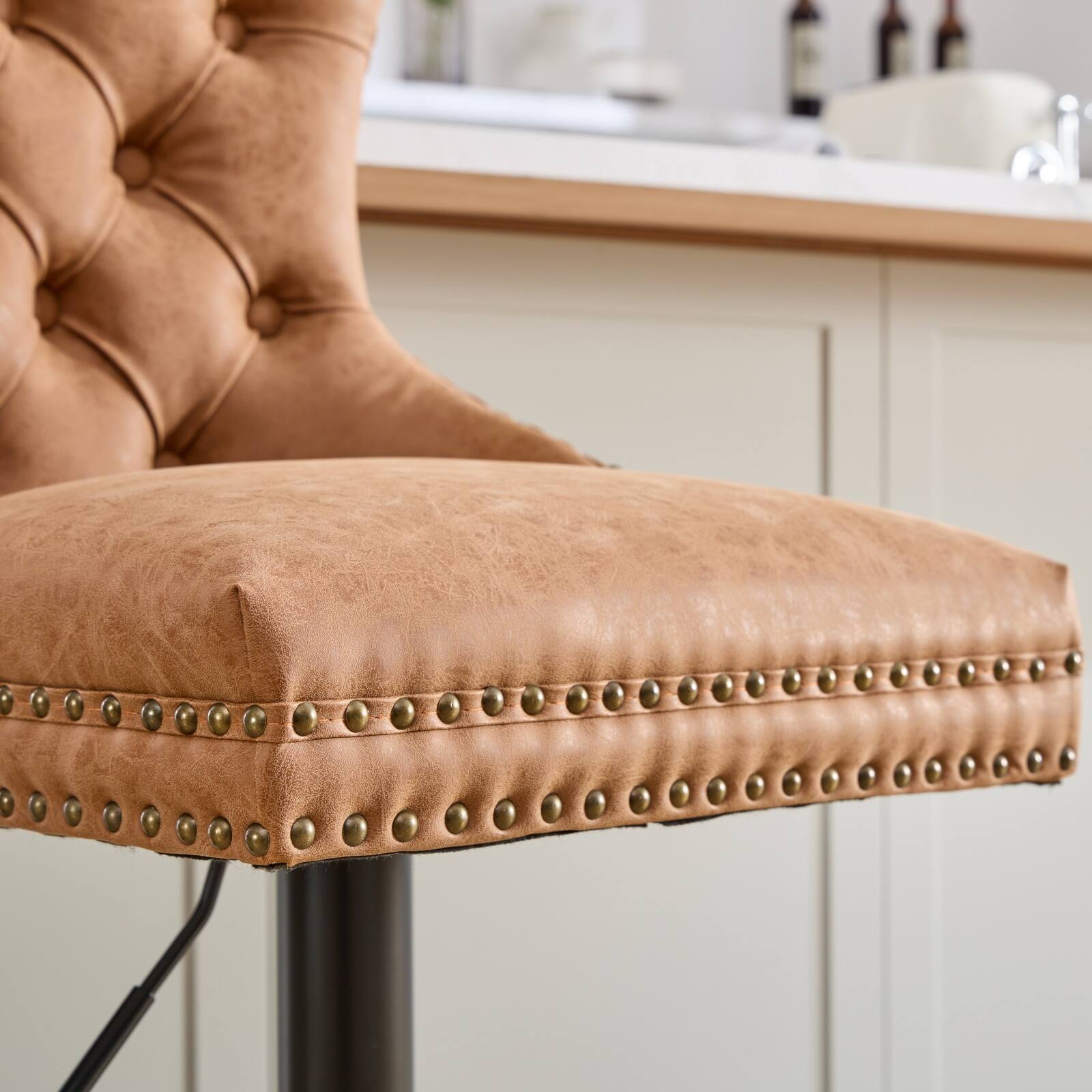 Alt View 9. PexFix - Modern Retro Bar Stools with Backs, Set of 2, Comfortable Tufted Leather, Adjustable Swivel for Home Pub - Orange.