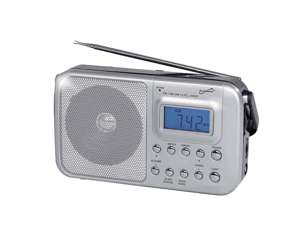 POWER SUPERSONIC FM / AM / SW1-2 PLL RADIO  
AM 7.42 MHz  
METER TIME/M+  
POWER + VOLUME + TUNING LIGHT  
SLEEP SNOOZE WAKE BAND