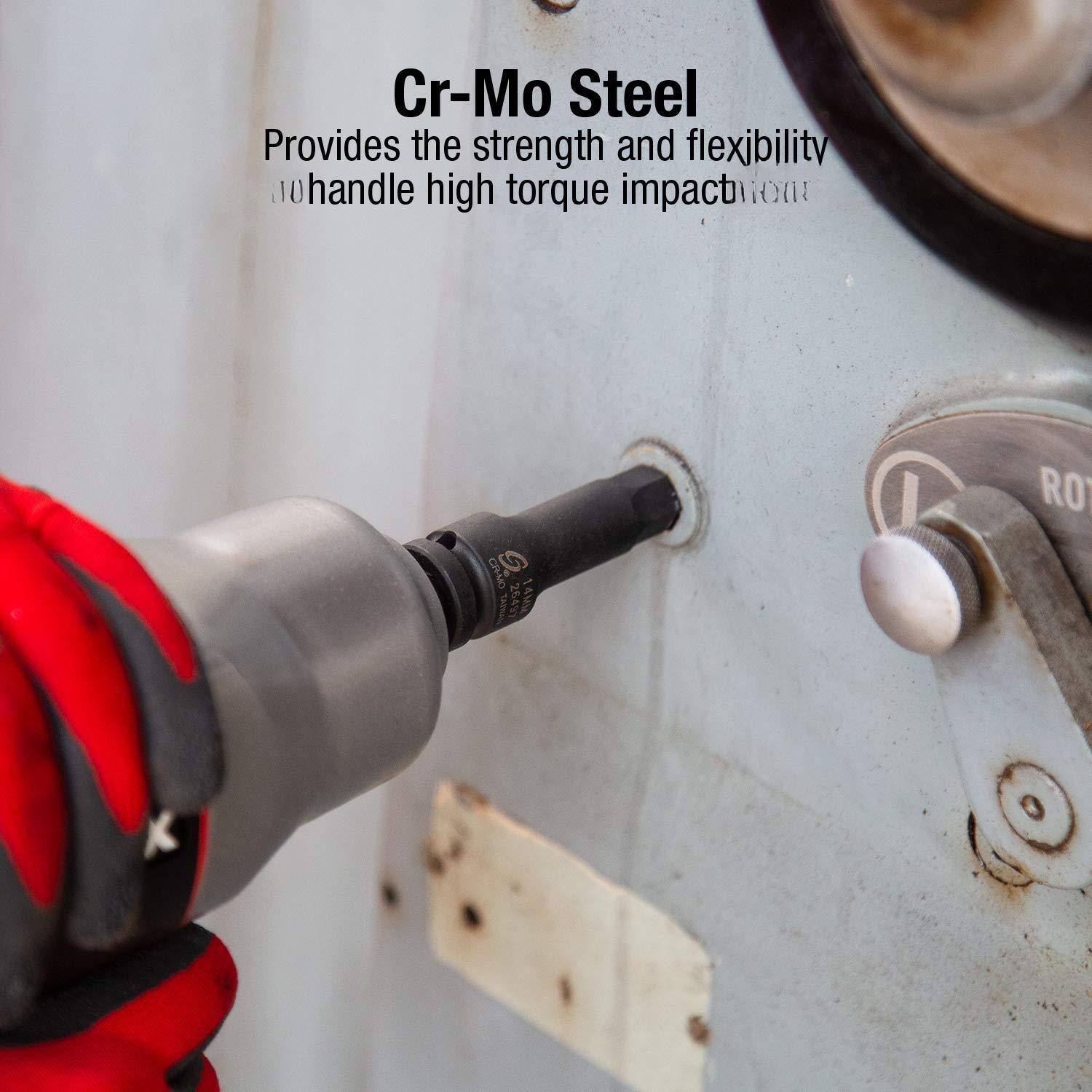 Cr-Mo Steel  
Provides the strength and flexibility to handle high torque impact tools