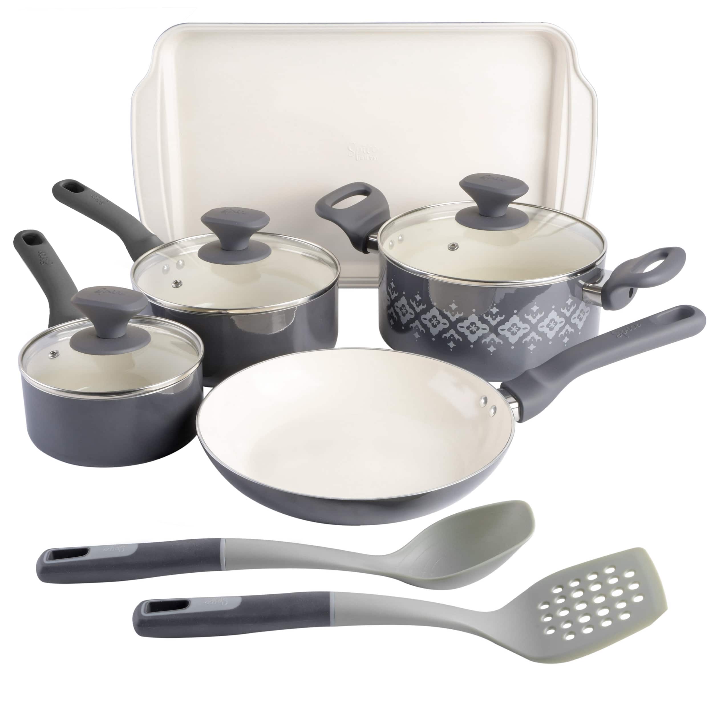 Oster - Clairborne 7 Piece Nonstick Aluminum Cookware and Kitchen Tool Set - Linen