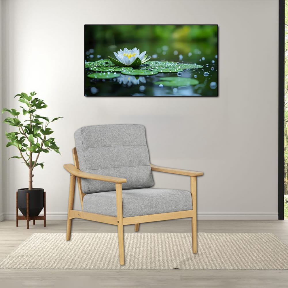 Hivvago - Living Room Armchair with Solid Rubber Wood Frame and Armrests - Natural