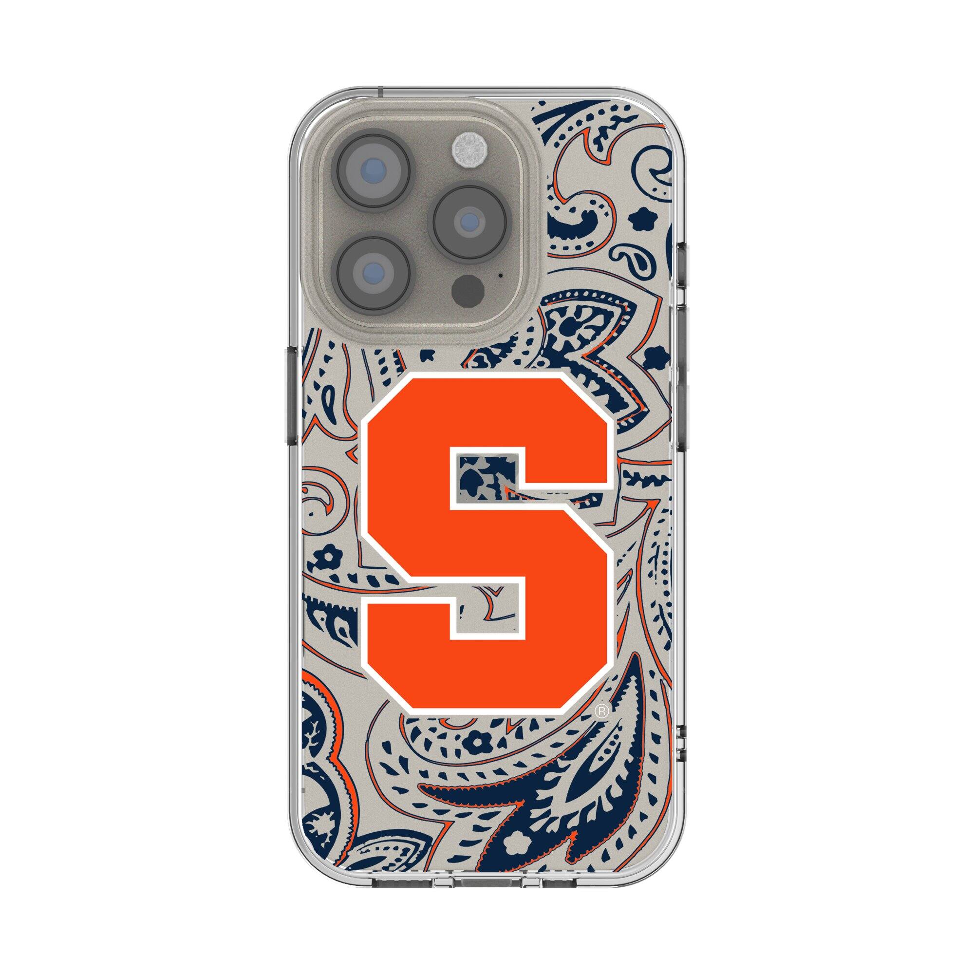 Front. Keyscaper - Syracuse Orange iPhone Paisley Design Clear Case - 14 Pro - Multicolor.